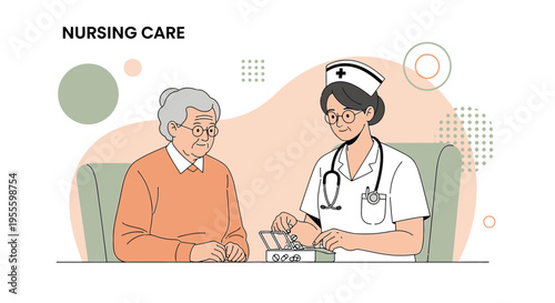Nurse giving medication to elderly patient, nursing care, home healthcare, medical assistance