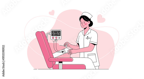 Nurse checking patient's blood pressure with sphygmomanometer in clinic, healthcare concept