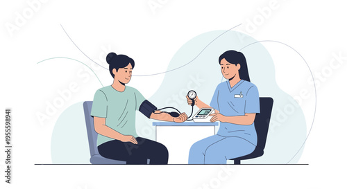 Nurse checking patient's blood pressure, healthcare and medical checkup concept