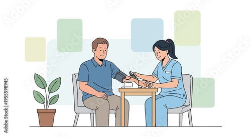 Nurse checking patient's blood pressure, healthcare, medical checkup, doctor visit, clinic, hospital