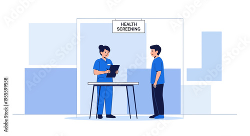 Nurse conducts health screening for patient at medical check-up station