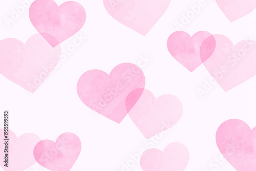水彩風ピンクのハートが散りばめられたロマンチック背景パターン素材