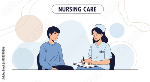 Nurse consulting patient, discussing medical care, healthcare, and support