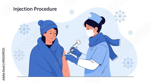 Nurse giving injection to patient in winter, vaccination against flu or covid-19