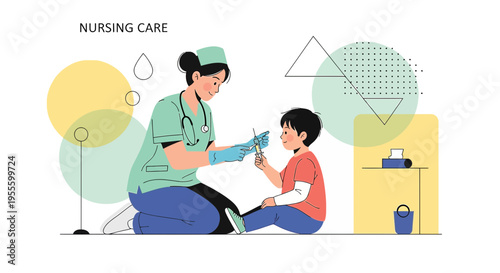 Nurse giving injection to child, medical care, healthcare, children's health, pediatric vaccination