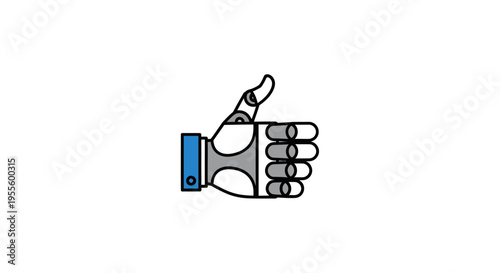 Robotic hand with a thumbs up gesture against a plain white backdrop design element