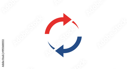Abstract illustration of rotating red and blue arrows forming a cyclical design