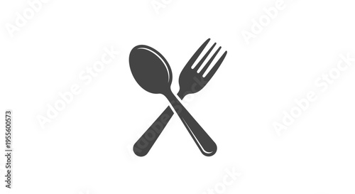 Crossed silverware icon of spoon and fork in grey color on white background