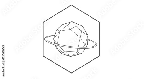 Geometric saturn illustration in a hexagon shape outline
