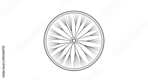A detailed illustration of a bicycle wheel with spokes and tire