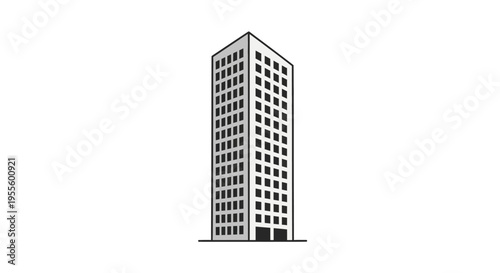 Minimalist monochrome high-rise building illustration on a white background, architectural design