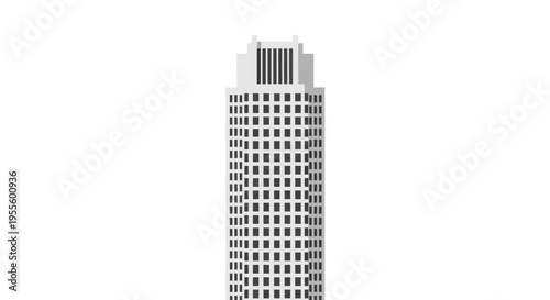 Minimalist representation of a tall skyscraper office building with a modern architectural style