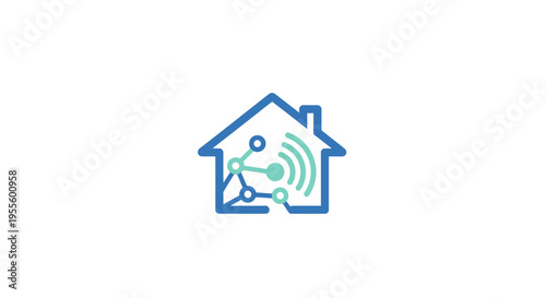 Smart home connectivity illustration, depicting wireless network and house outline concept