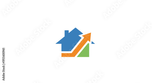 Real estate market growth represented by an upward arrow inside a house icon