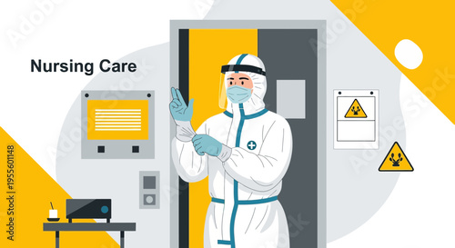 Nurse in Hazmat Suit Preparing for Duty in Hospital Isolation Room