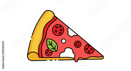 A visually appealing cartoon illustration of a delicious pizza slice on a white background