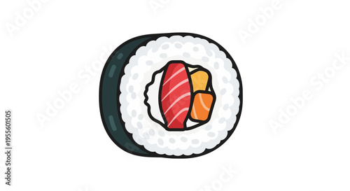 Vibrant and simplified illustration of a delicious sushi roll ready for consumption