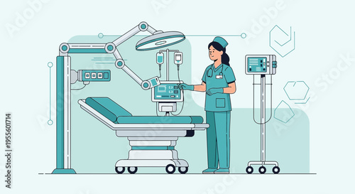 Nurse Operating Medical Equipment in Modern Hospital Operating Room