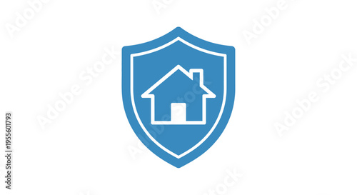 Home protection icon: Shield symbol with house inside, representing safety and security, flat style