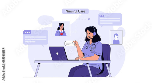 Nurse Providing Telehealth Consultation Online via Laptop and Video Call