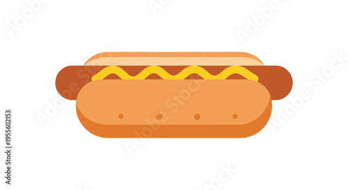 Minimalist Illustration of a Hot Dog with Mustard on White Background