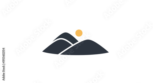 Minimalist mountain logo design with sun, ideal for outdoors, travel or nature brands