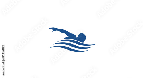 Minimalist swimming logo featuring a swimmer in water, blue silhouette design