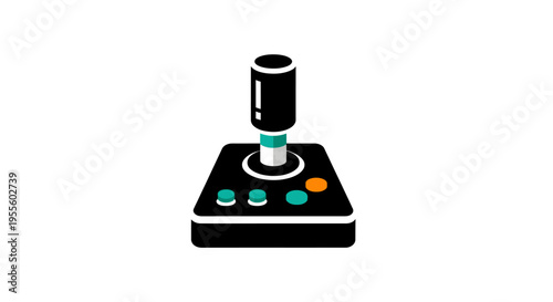 Minimalist representation of a retro joystick in black and white style on a white background