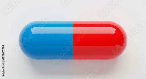 Vibrant blue and red capsule on a pristine white background symbolizing medication