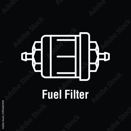 Inline Metal Cylinder Fuel Filter Vector Icon - Automotive Engine Component Line Art on Black Background