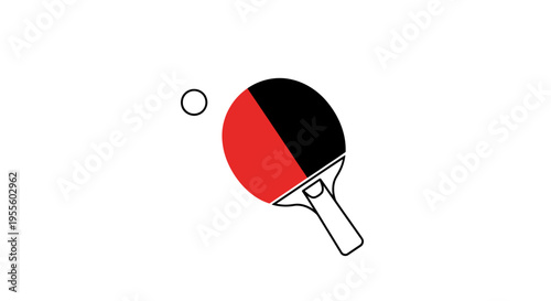 Minimalist Ping Pong Paddle and Ball Illustration on White Background