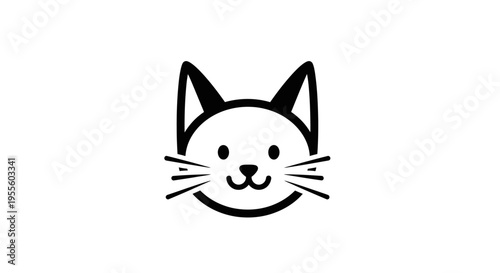Minimalistic and charming black cat face illustration on a clean white background