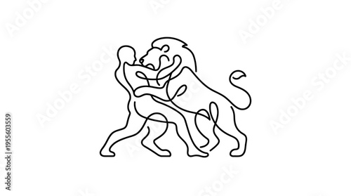Person with Lion Inside Fighting Continuous Single Line Minimalist Inner Warrior Line Art Illustration