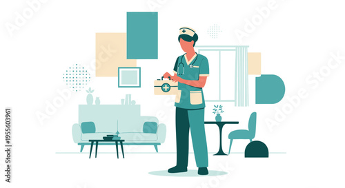 Nurse with First Aid Kit in Modern Home Healthcare Setting