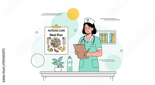 Nurse with Meal Plan and Healthy Food Illustration