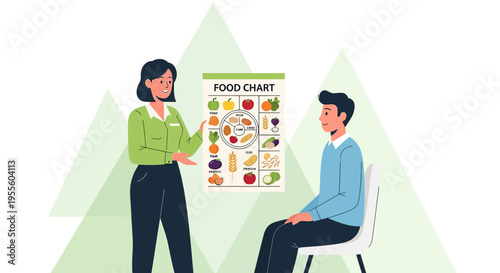Nutritionist Consults Patient With Food Chart, Healthy Eating Advice, Diet Plan