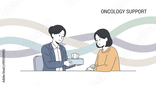 Oncology Support: Nurse Offers Tissues to Sad Cancer Patient During Consultation