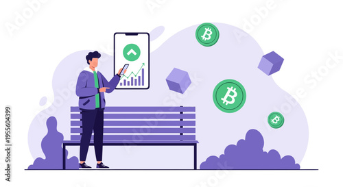 Man checking Bitcoin crypto currency chart on smartphone, digital finance growth concept