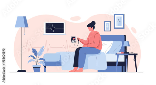 Patient monitoring vital signs at home with medical device and ECG display