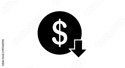 Vector illustration of dollar sign icon with downward arrow
