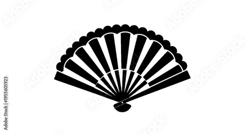 Vector illustration of black silhouette of a traditional folding hand fan