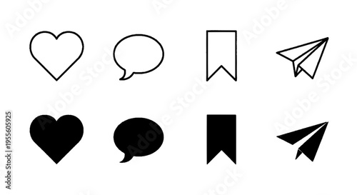 Vector illustration of set of social media interaction icons, like comment save and share