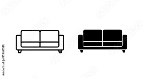 Vector illustration of sofa icon set, outline and solid style, vector illustration