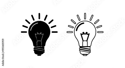 Vector illustration of set of two light bulb icons, solid and outline style