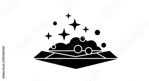 Vector illustration of sparkling clean icon with bubbles and stars