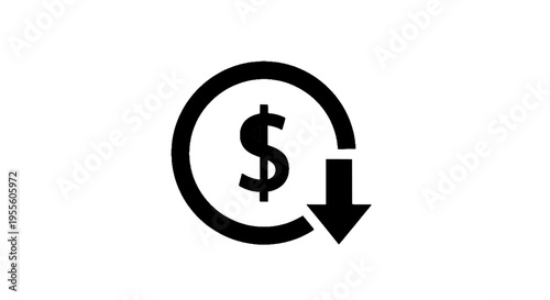 Vector illustration of dollar sign with downward arrow icon