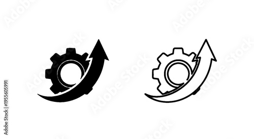 Vector illustration of gear icon with upward arrow representing industrial growth and optimization
