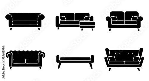 Vector illustration of set of various sofa and couch icons