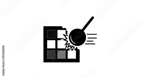 Vector illustration of wrecking ball hitting a building wall icon