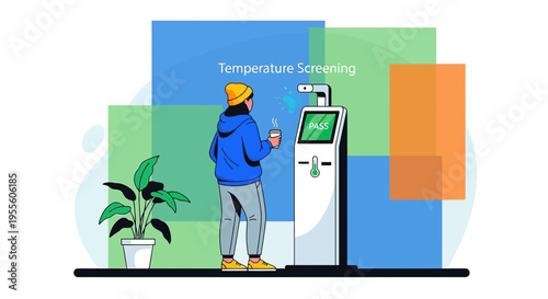 Person undergoing temperature screening at a modern contactless health checkpoint